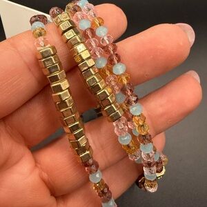 NWT Gold and Pastel Bead Stretch Bracelet Set Forever 21